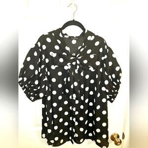 Plus Size Polka Dot Neck Tie Blouse
